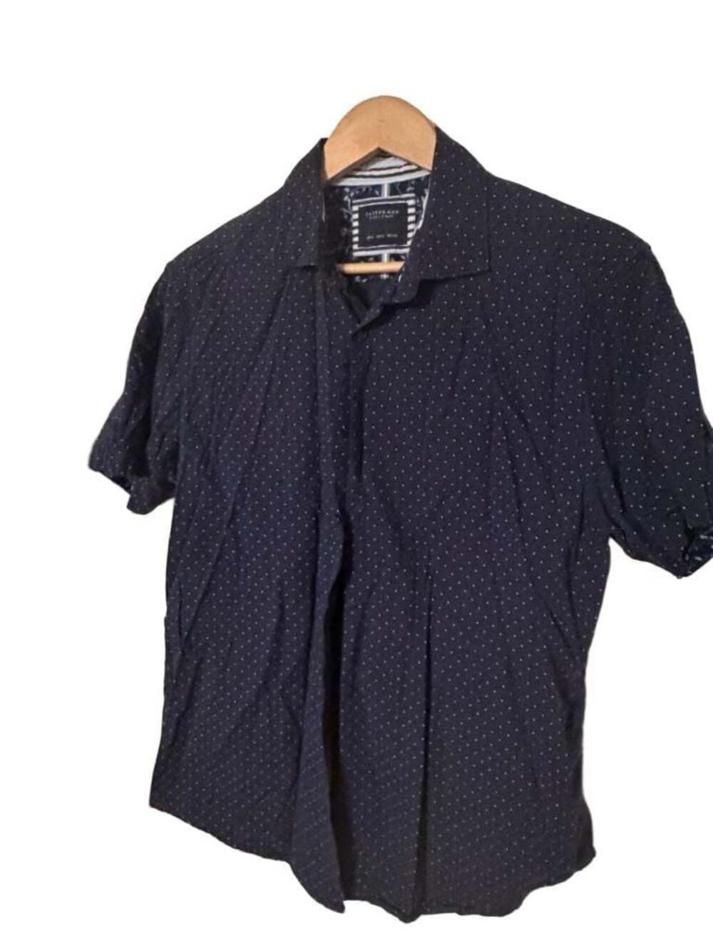 Cactus Man Ricky Singh Navy Blue Polka Dot Short Sleeve Button-Down Shirt